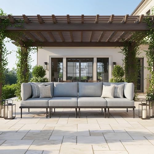 Miniatura 3 de Sundale Outdoor Juego de 4 piezas de muebles de metal para patio, sofá seccional para exteriores con cojín de olefina de 6 pulgadas, modernos juegos