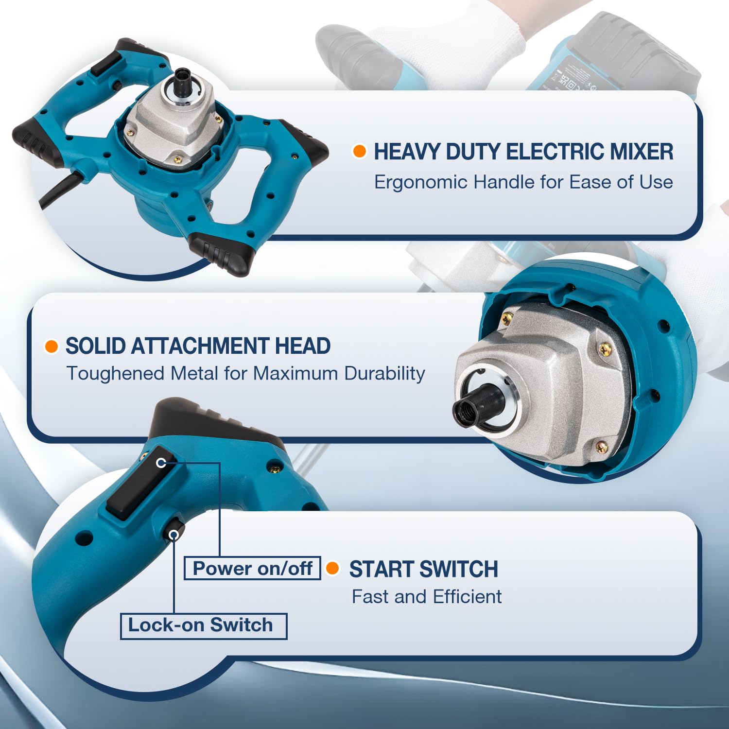 KATSU Tools Miscelatore elettrico a pale 1000 W, macchina per la miscelazione di malta e cemento portatile, 6 velocità variabili, agitatore extra, per intonaco, vernice, calcestruzzo