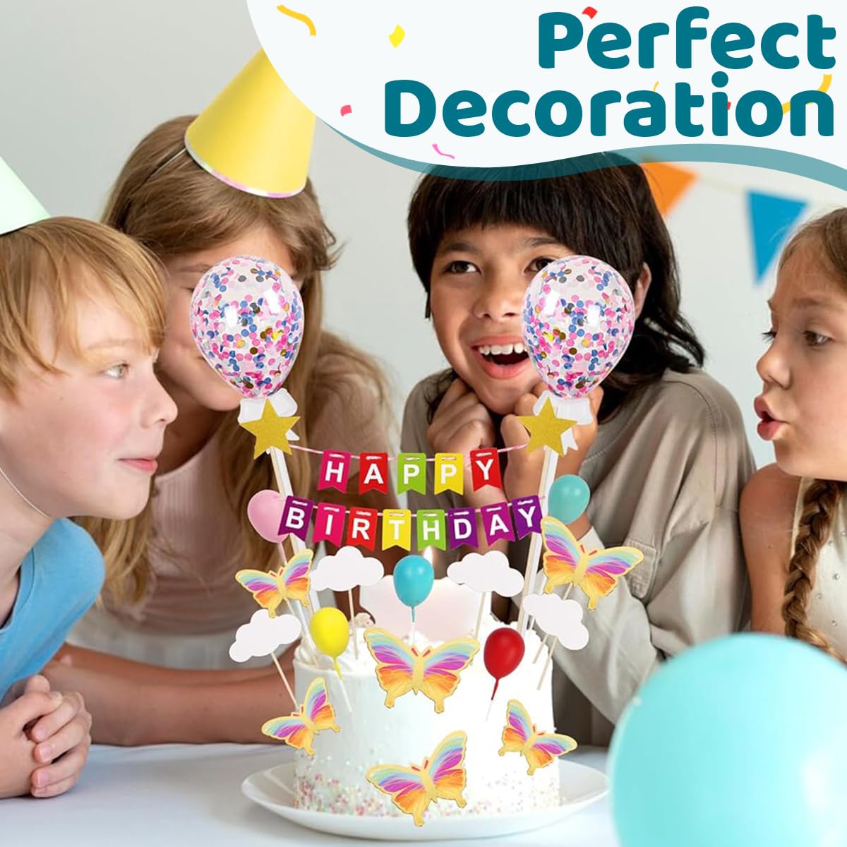 HASTHIP® 23 Pcs Happy Birthday Cake Topper with Butterfly, Rainbow, Banner for Birthday - Party Decoration, Reusable Cake Decorating Kit for Husband, Girl, Kids Birthday Celebration 4