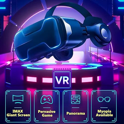 Miniatura 3 de 3D VR Glasses Virtual Reality Headset Goggles w Headphones, Phone VR Headset with Controller for Video Games Movies, Universal VR Glasses Set for