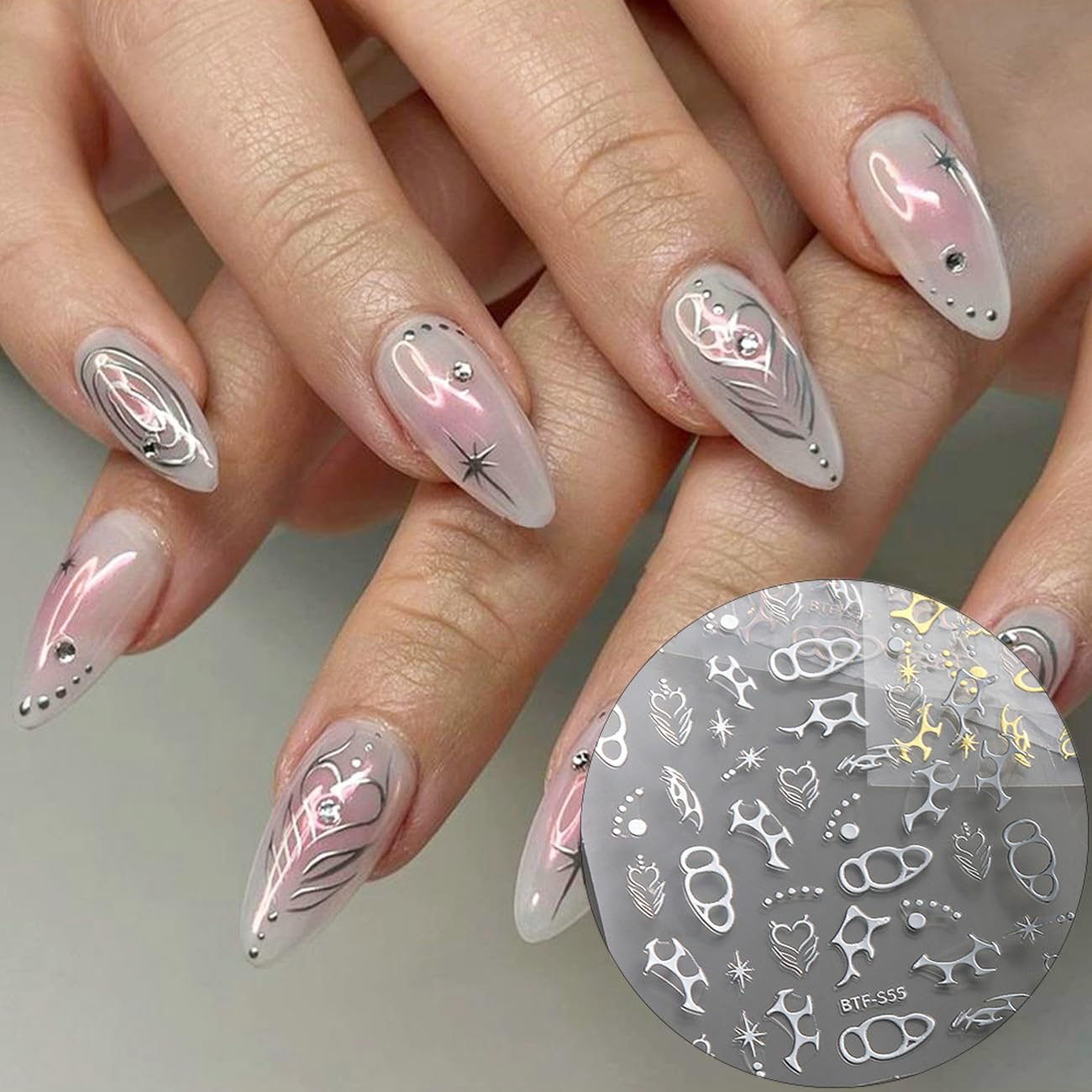 Amazon.com: 8PCS Metallic Nail Art Sticker Decal 3D Self-Adhesive