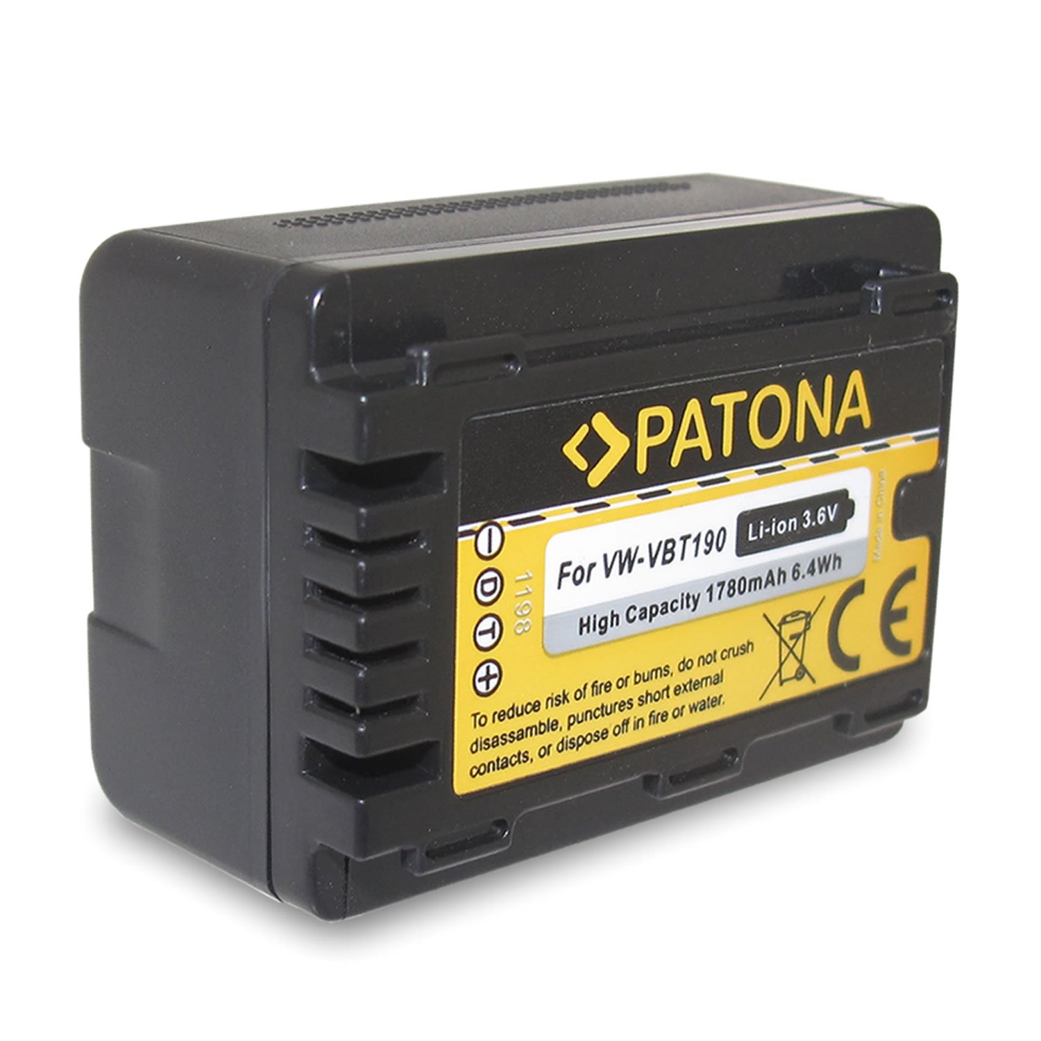 PATONA 2X VW-VBT190 Batterie 1780mAh Compatible avec Panasonic HC-V110 V120 V160 V210 V250EB V270 V380 V510 V520 V550 V550EB V710 V720 V727 V750EB V757 VX870 VX989 VXF999 W570 W580 VBT190