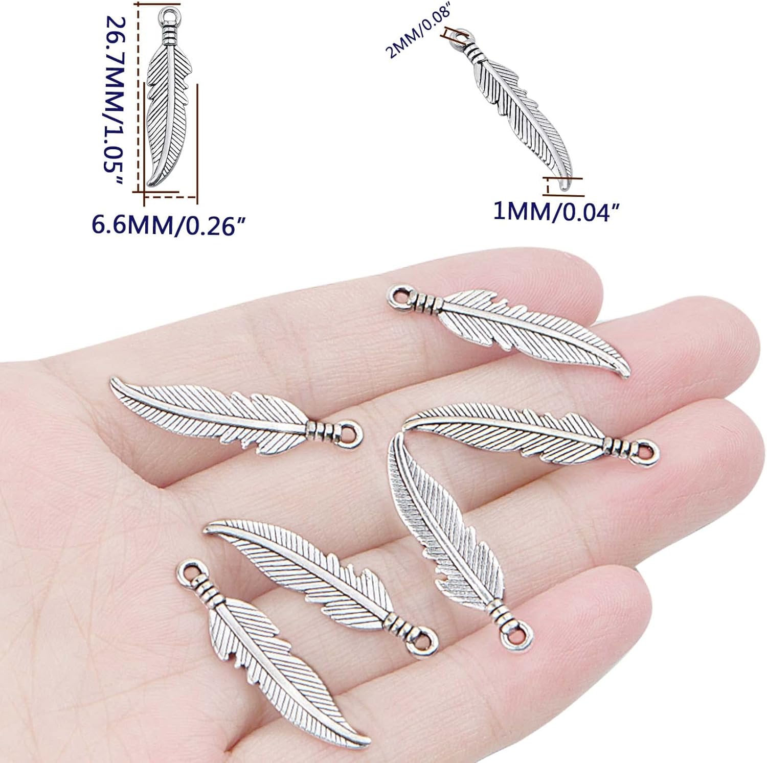 100pcs Feather Leaf Charm Pendants Vintage Alloy Tree Leave Plumage Dangle Charms Craft Supplies for DIY Bracelet Necklace Jewelry Making Findings - Image 3