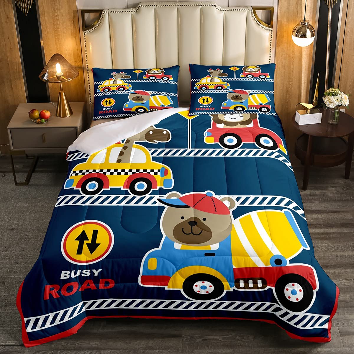 Juego de ropa de cama para niños, diseño de carros de dibujos animados, para niños, niñas, niños y niños, colores para niños pequeños, juego de edredón