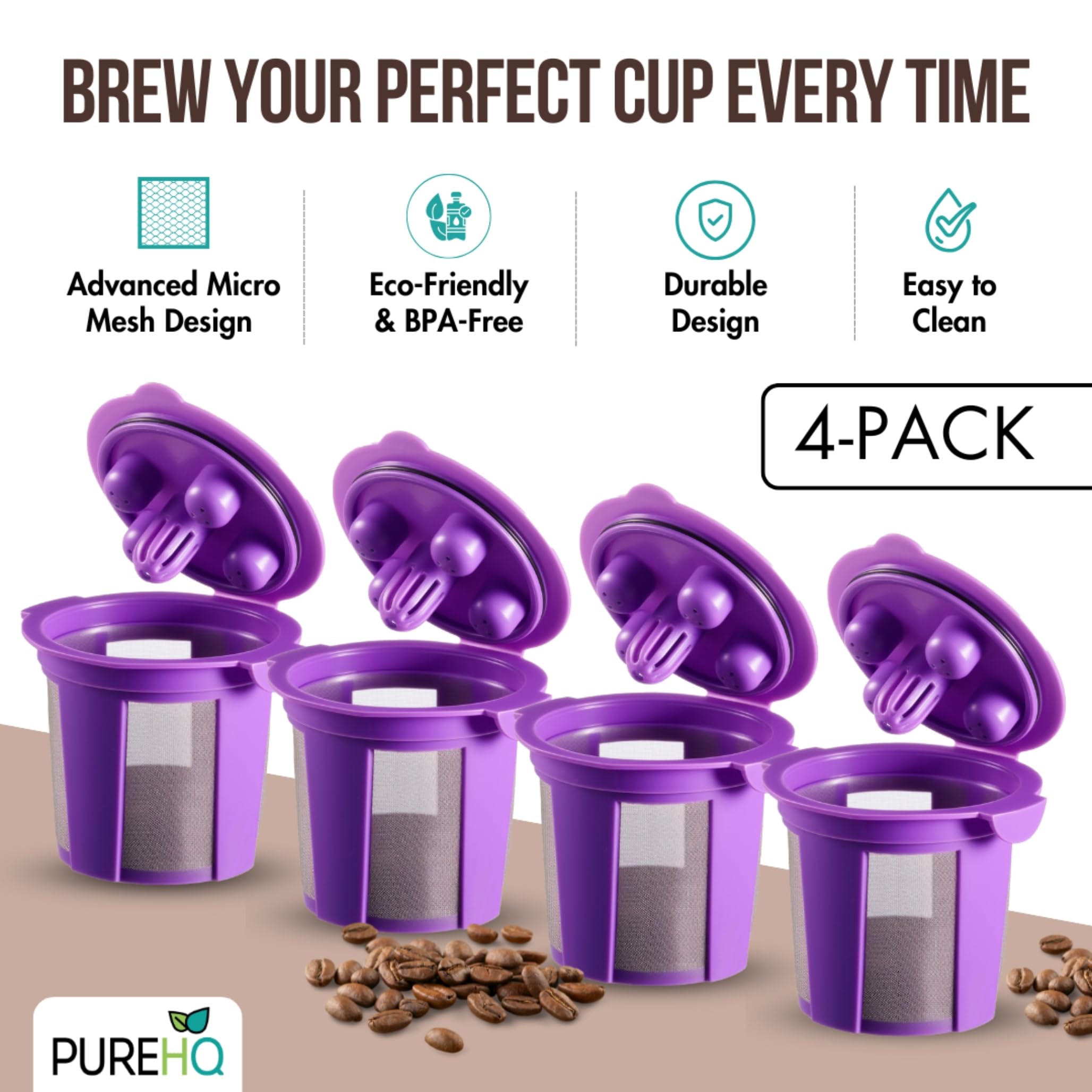 PureHQ Tazas K reutilizables para Keurig Supreme, K-Supreme Plus, K-Slim, Keurig Universal by - Kcup recargable para cafetera Keurig Supreme, filtro de cápsulas de café MultiStream, nuevo diseño