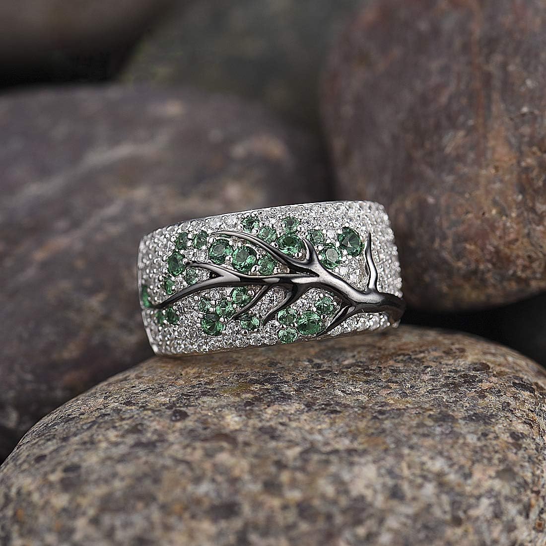 Santuzza 925 Sterling Silver Cherry Ring Cubic Zirconia Tree Branches Ring for Women - Image 4