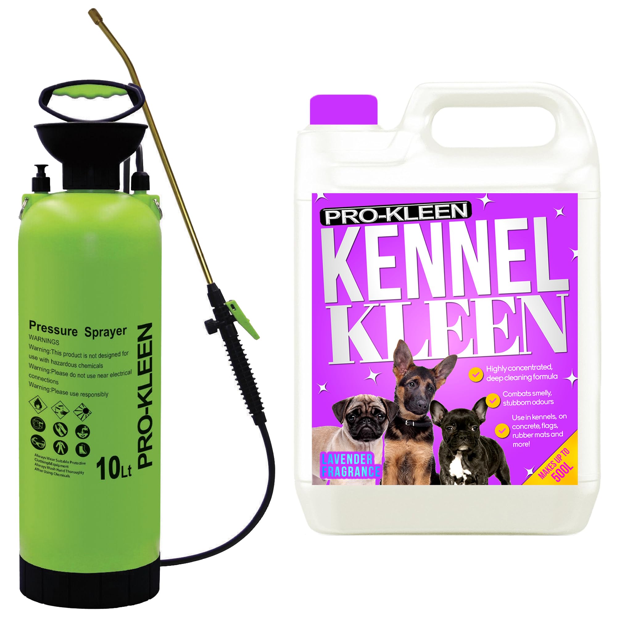 Pro-Kleen Kennel Disinfectant, Cleaner 5L With 10L Pump Pressure Sprayer, Sanitiser & Deodorise - Catteries, Hutches, Aviaries, Patios, Artificial Grass (Lavender)