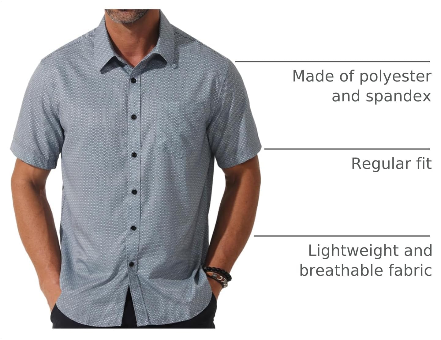 fohemr Mens Printed Dress Shirt Untucked Button Down Short Sleeve Shirt image 4