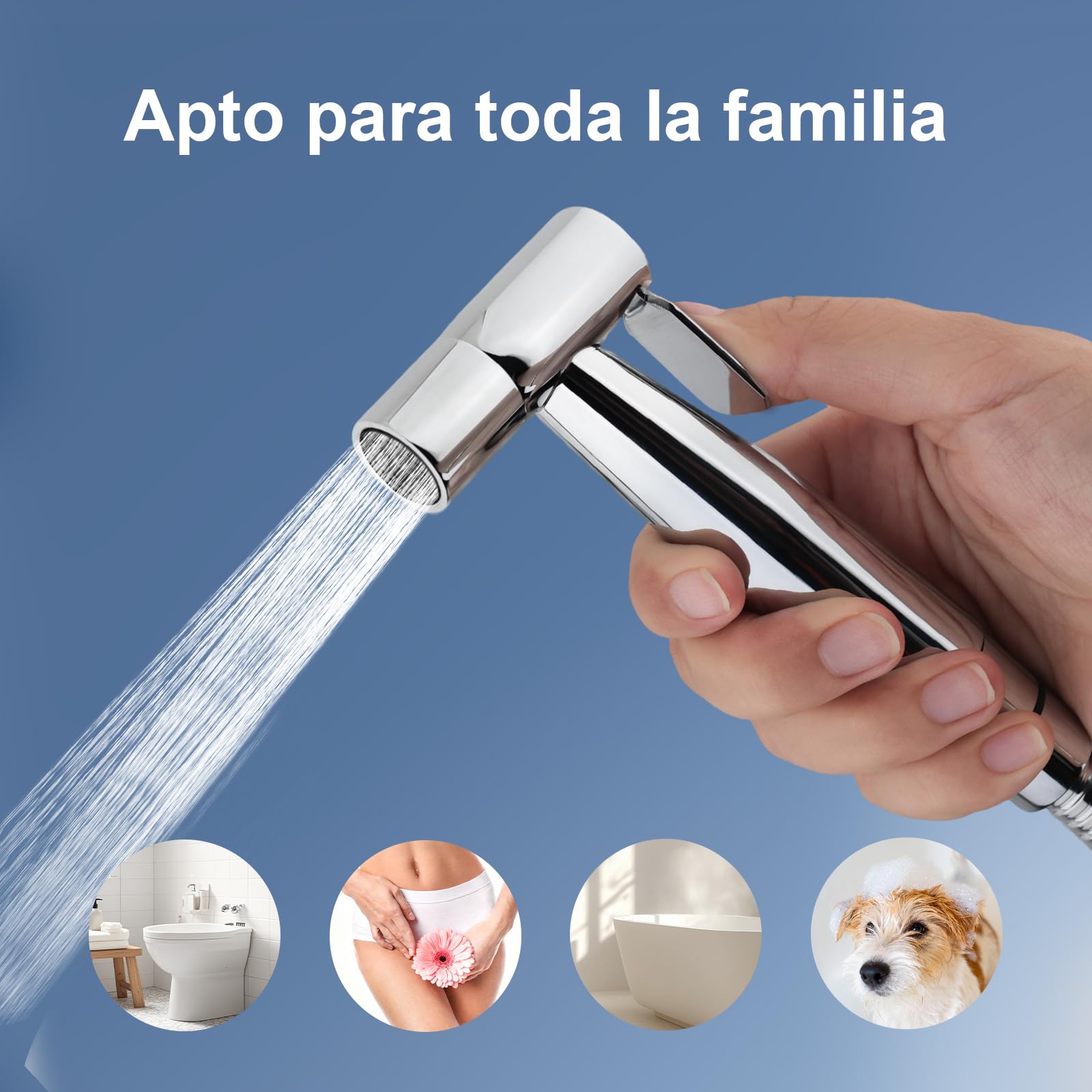 Ibergrif M22004 Grifo Empotrado para WC y Bidé – Mezclador Monomando con Ducha de Mano, Soporte de Pared y Manguera de Acero Inoxidable 1.2m, Plata