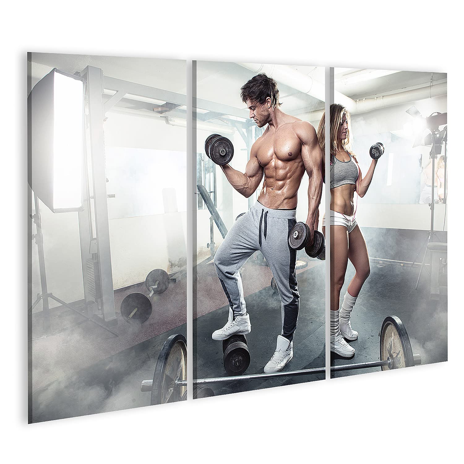islandburner Prime Immagine su tela, bella giovane coppia sportiva allenata in palestra, immagini da parete, poster