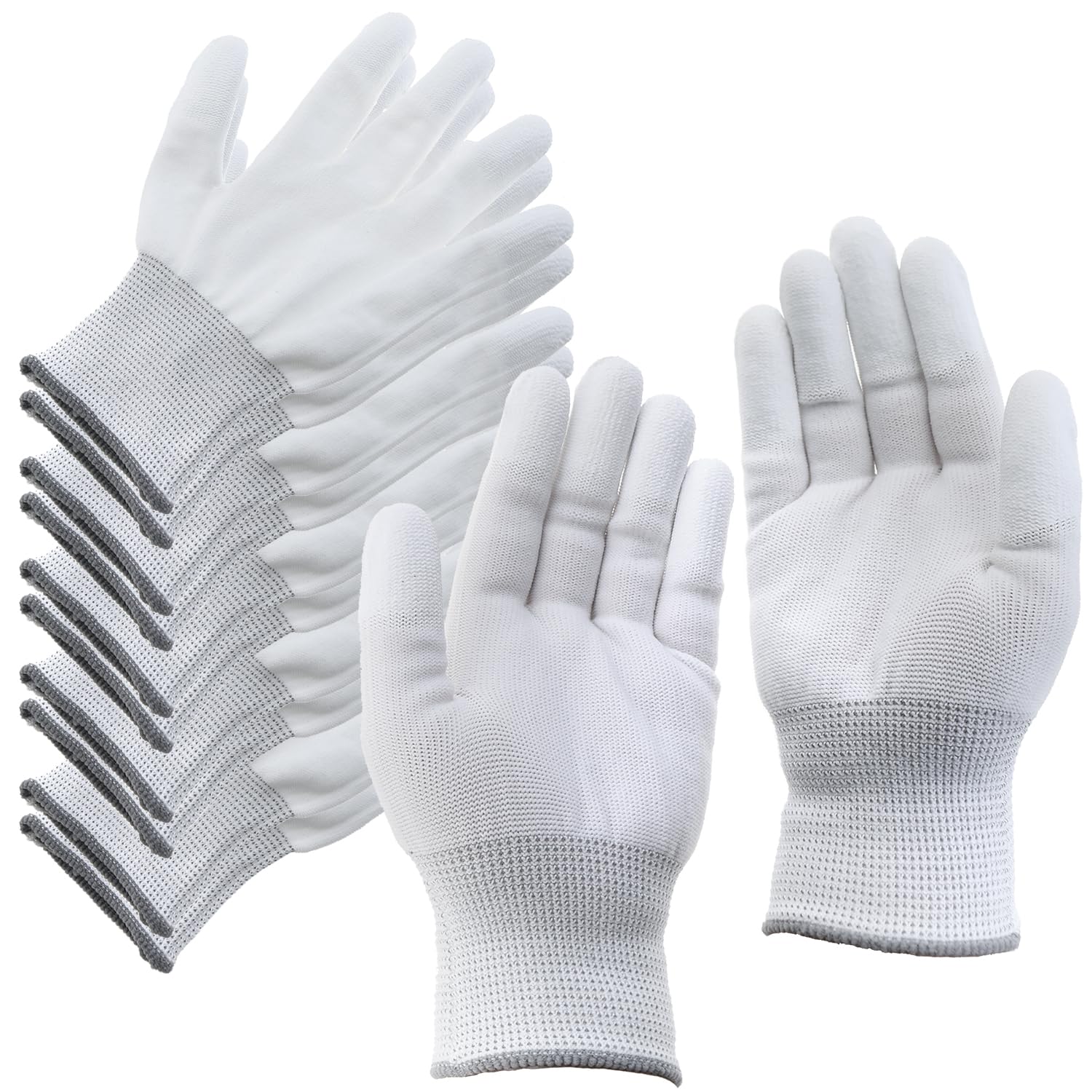 6 pares de guantes antiestáticos de nailon blanco de 20-22 cm, guantes de trabajo, antideslizantes, para inspecciones, trabajos de mantenimiento fotográfico