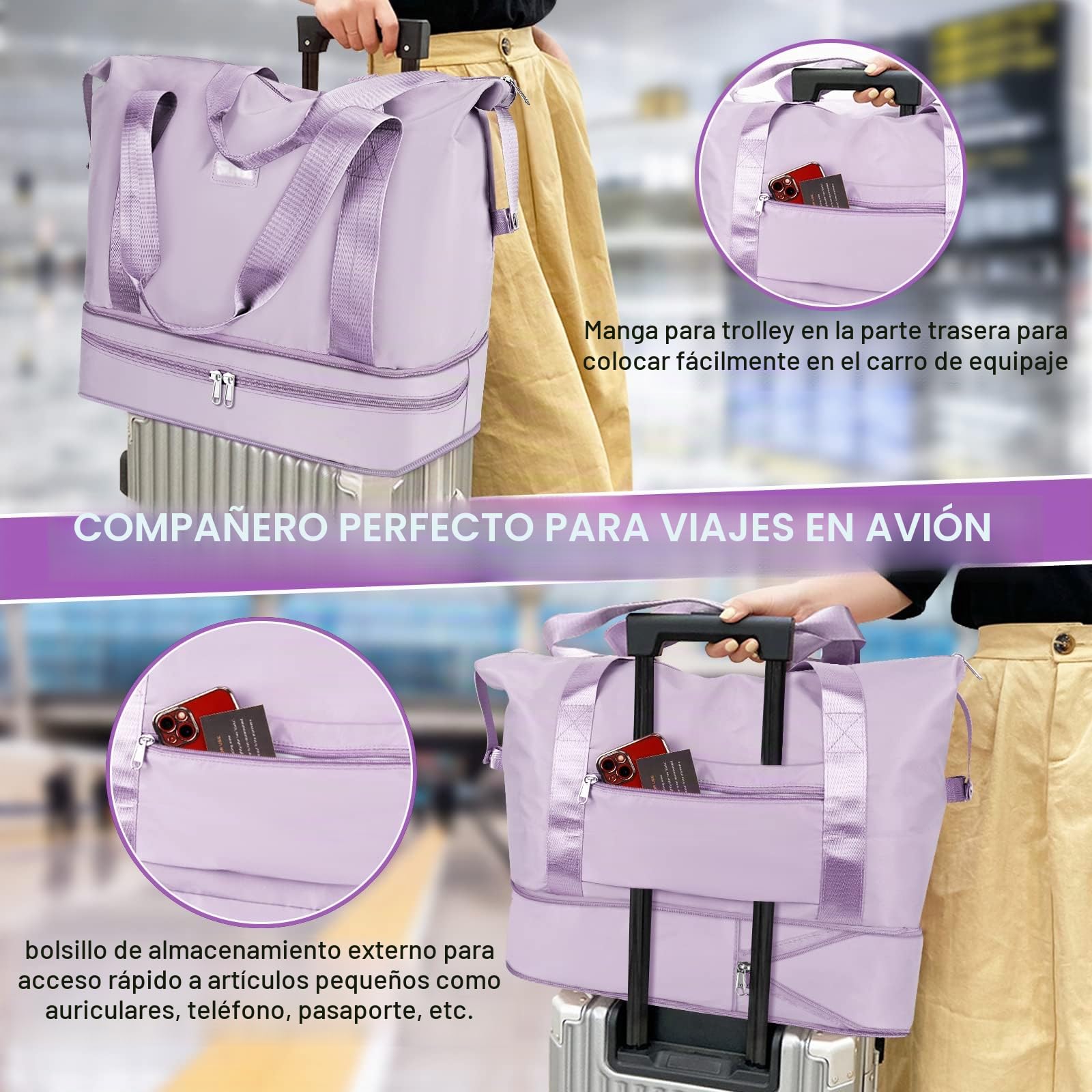 Bolsa de Viaje, CS COSDDI Plegable Bolsas Gimnasio de Viaje, Impermeable Bolsa de Viaje Mujer Fin de Semana, Grande Bolsa de Lona con Bolsillo húmedo y para el Hombro