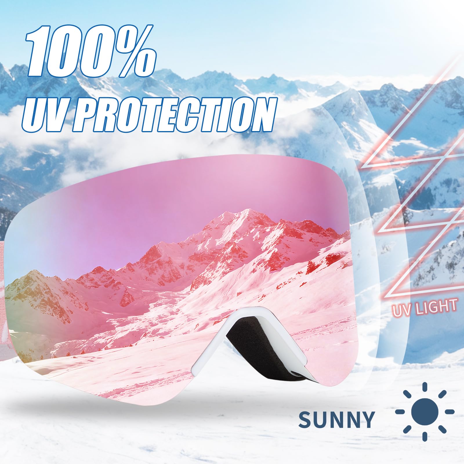 Gogle narciarskie, YH879B-2 OTG gogle narciarskie unisex regulowany rozmiar ochrona przed zaparowaniem UV snowboard lusterko śnieżne do jazdy na nartach jazda na rowerze sporty zimowe