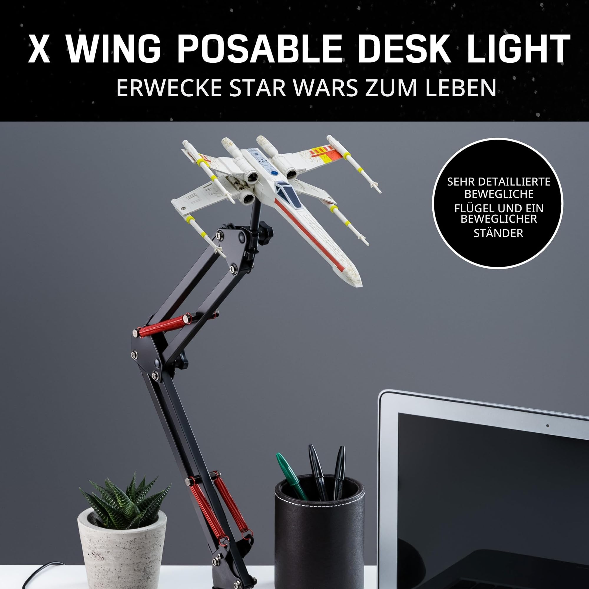 Paladone Star Wars X Wing Posable Desk Light, 15cm (5.9") Wide Replica Ship with LED Lighting, Powered by Included USB Cable