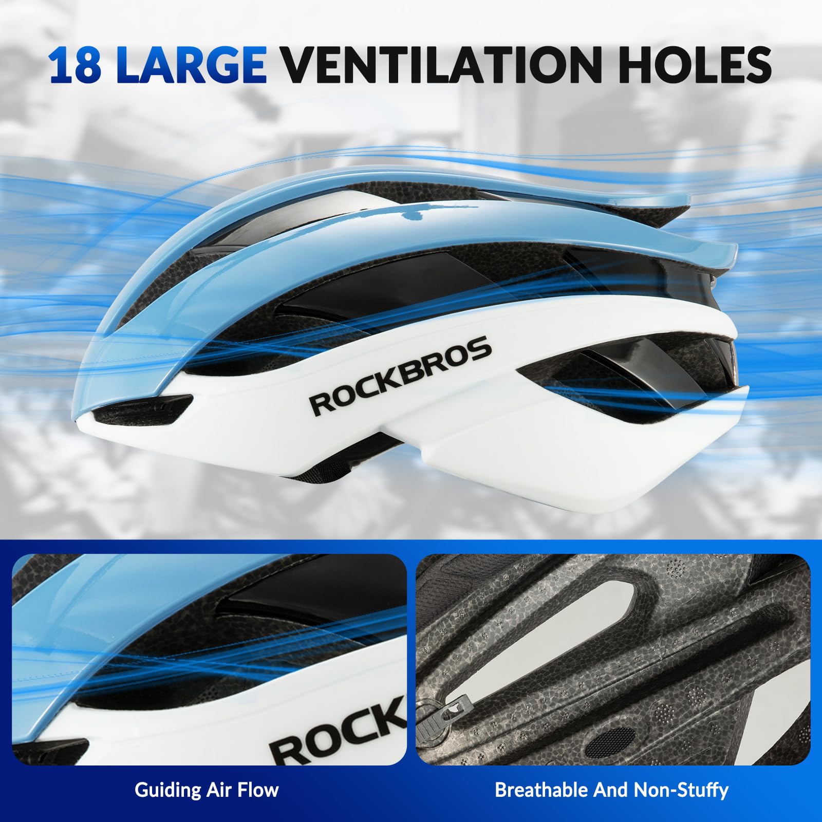 ROCKBROS Casco de Bicicleta para Adultos, Ajustable y Transpirable | Ligero con Forro Desmontable para Bicicleta de Carretera, Gravel y MTB