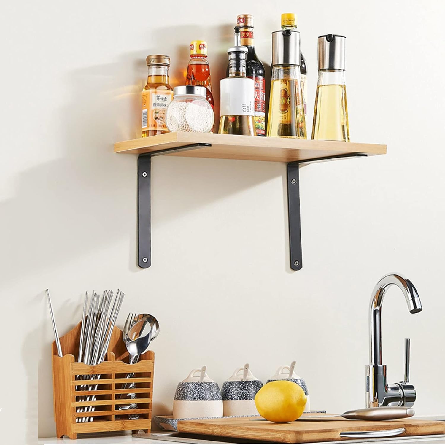 Industrial Metal Shelf Brackets,Wall-Mounted L-Shaped Shelf Supporter,Heavy Shelving Brackets,Decorative DIY Open Brackets for Shelves,2 Pcs,Black-25×20cm/9.8×7.9in