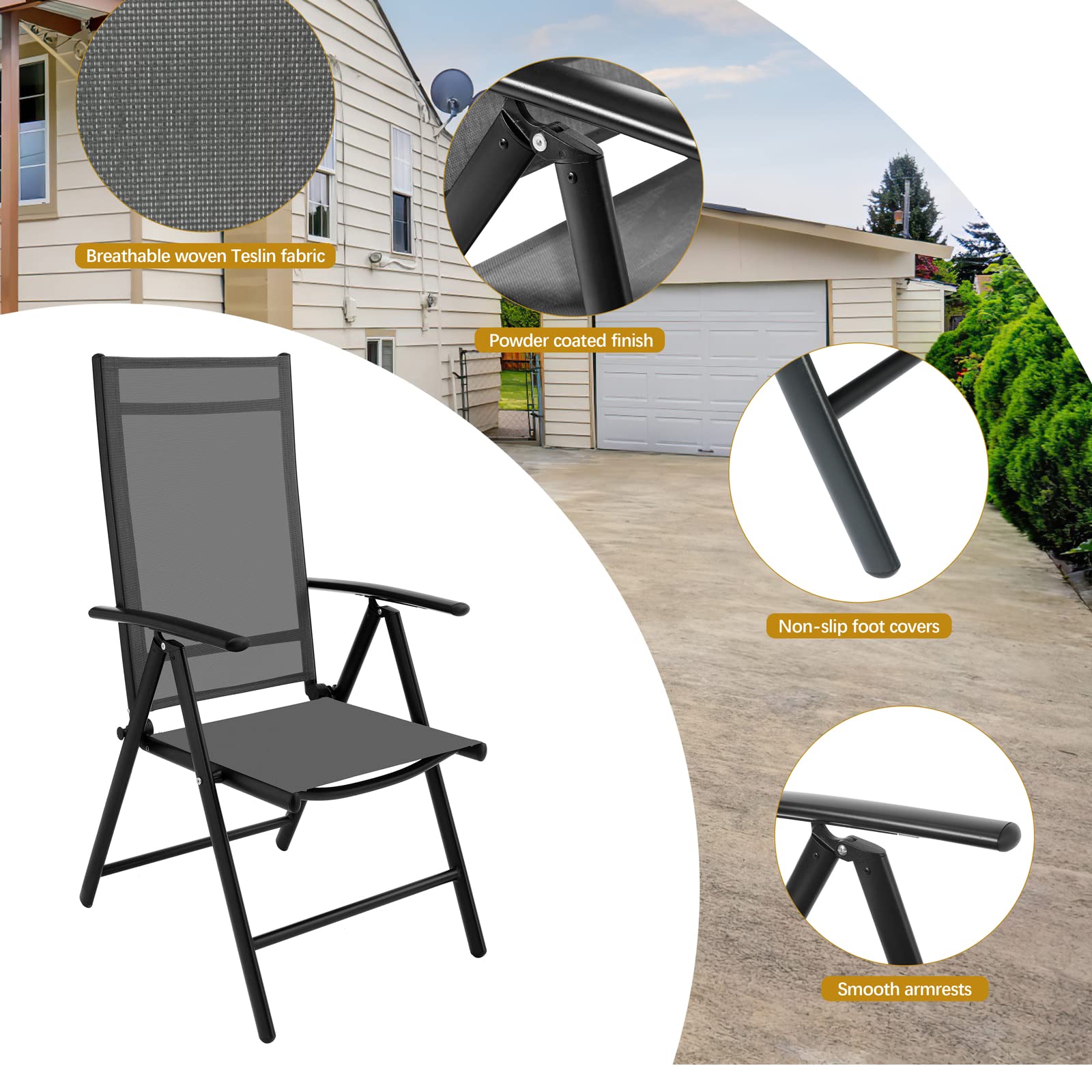 Sedia Da Giardino Pieghevole Con Schienale Alto - 7 Posizioni, Alluminio E Tessuto Textilene, Colore Argento/beige