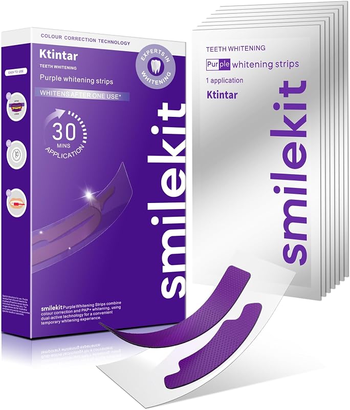 Purple Whitening Strips, Color Correcting Purple Teeth Whitening Strips, Removes Yellow Stains, Enamel Safe for Sensitive Tooth, 30 Min Treatment, 14 Treatmetnts, 28 Strips