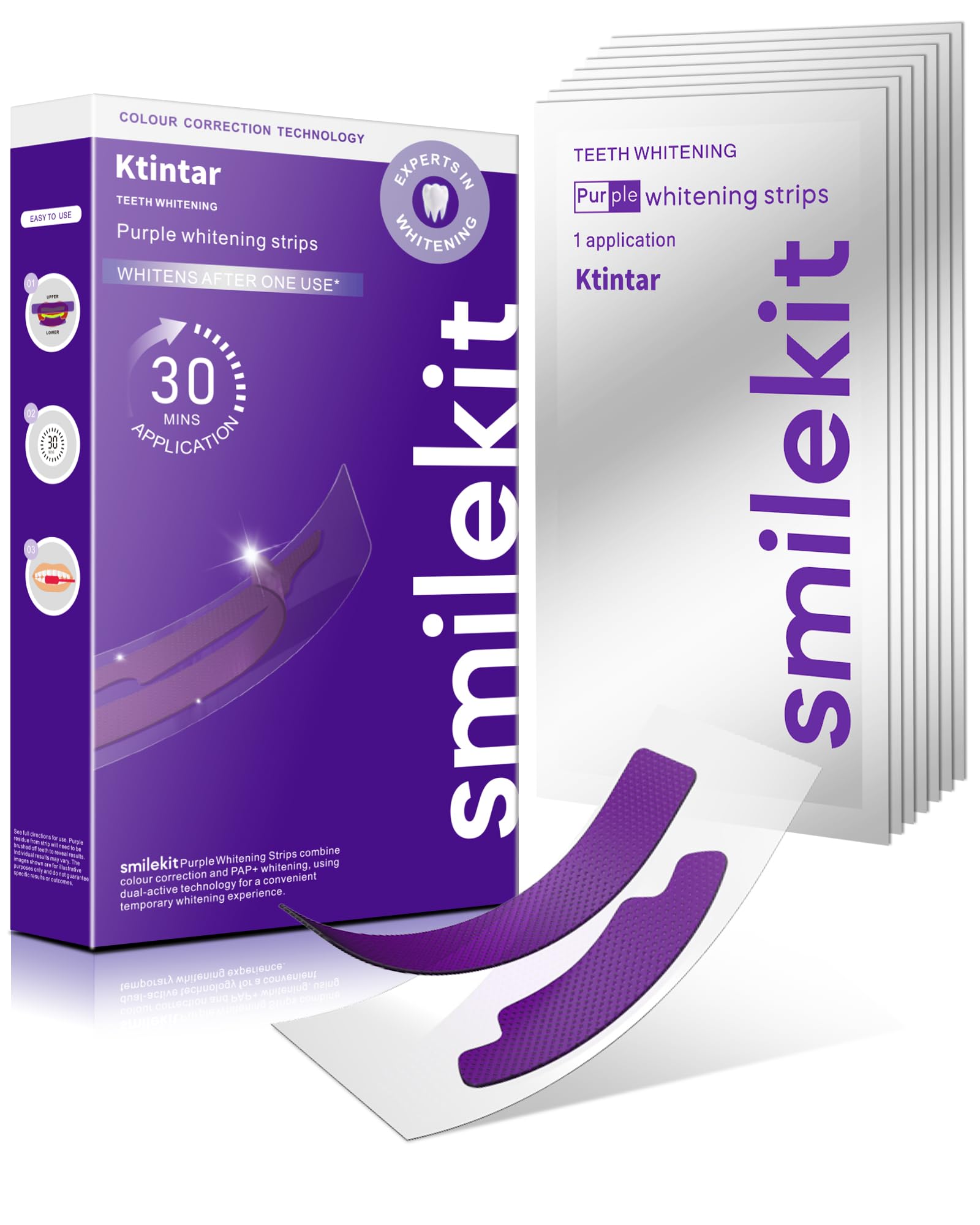 Purple Whitening Strips, Color Correcting Purple Teeth Whitening Strips, Removes Yellow Stains, Enamel Safe for Sensitive Tooth, 30 Min Treatment, 14 Treatmetnts, 28 Strips