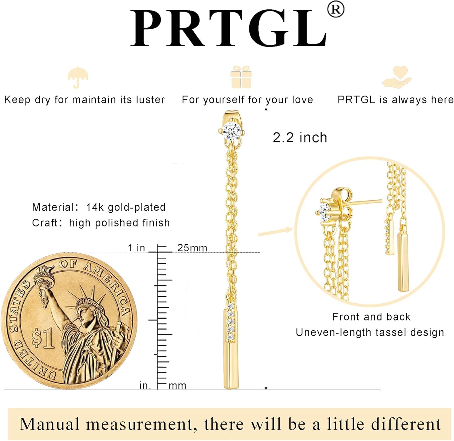 Dangle Earrings for Women - 14K Gold/White Gold/Rose Gold Plated Butterfly Heart Star Hoop Chain Long Tassel Cubic Zirconia CZ Dangle Earrings - Image 6