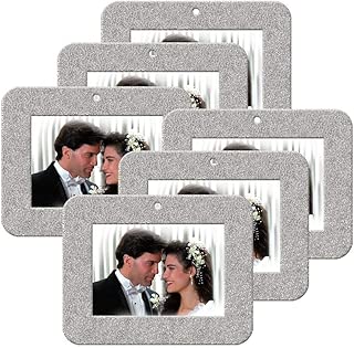 Mini Magnetic Glitter Christmas Photo Frame Ornaments for Holiday Picture Frame Gifts and Tree Decoration - 6-Pack, Horizontal - Silver - coolthings.us