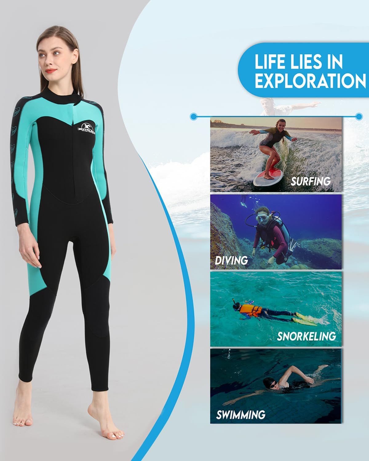 4/3 mm & 3/2mm Full Body Wetsuits for Women, Front Zip Wetsuits for Cold Water Swimming Diving, Surfing & Swimming, Premium Quality Neoprene