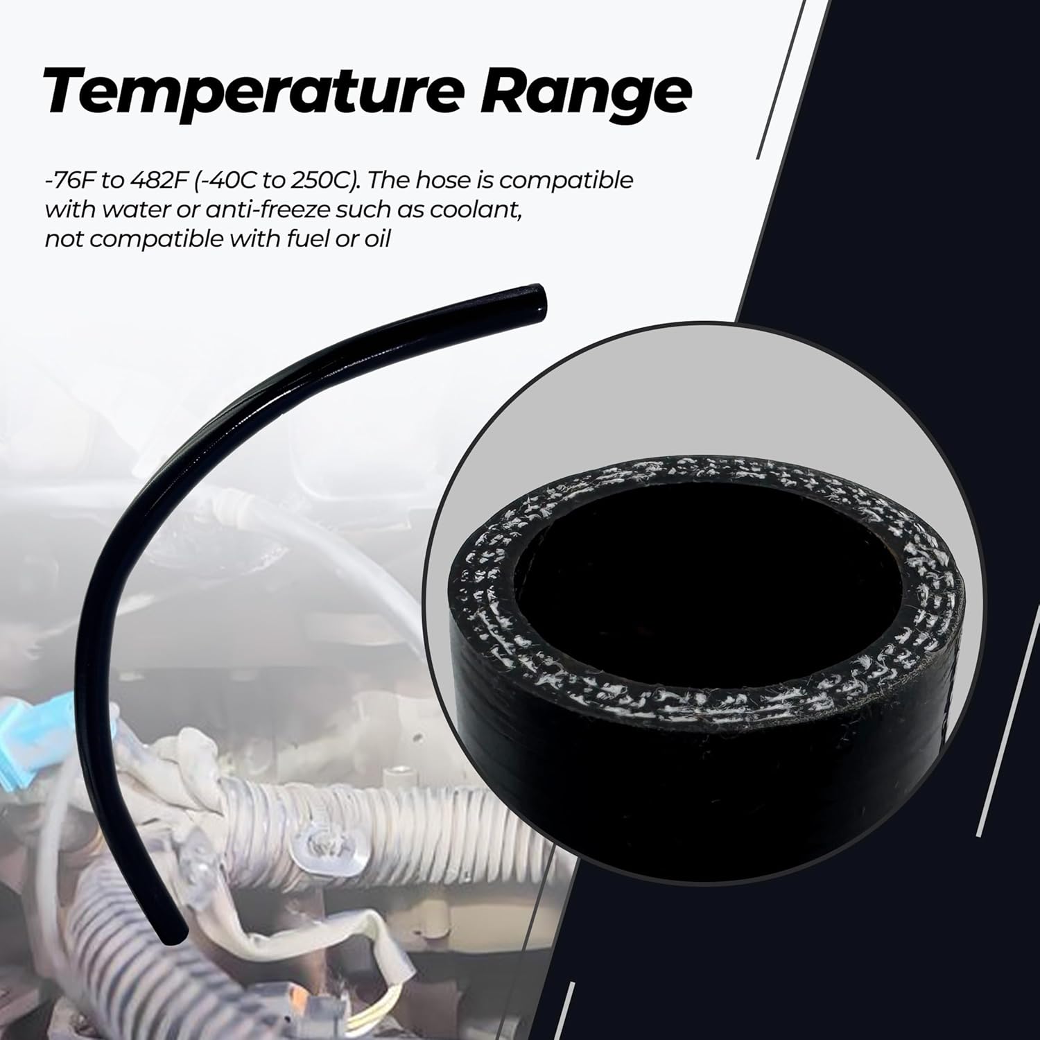 ASTROSYNC 1-1/8" x 3.3 FT Length Rubber Engine Radiator Heavy Duty Coolant Hose 3-Ply Black Reinforced Straight Coolant Tube Radiator Coupler Tubing