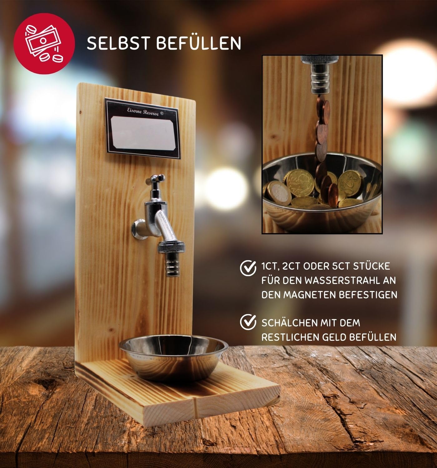 Geschenk zur Silbernen Hochzeit - Eiserne Reserve Geldhahn Geldgeschenk originelle lustige Geschenk Geld verschenken - Text s/w Alles Gute zur Silbernen Hochzeit