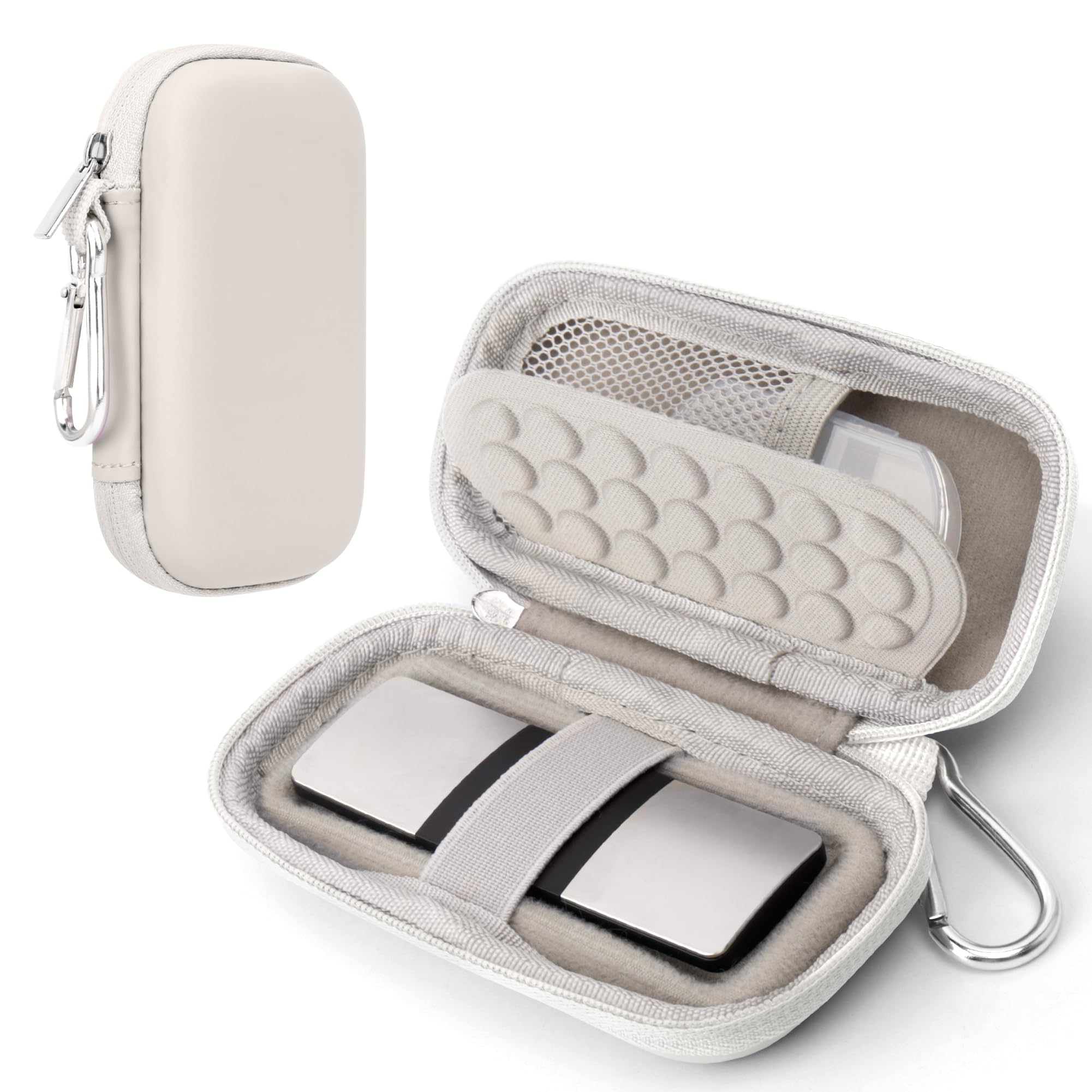 Linpr Heart Rate Monitor Case Compatible with KardiaMobile 6L & 1L, Beige | Travel Hard Shell Carrying Case for AliveCor Personal EKG Monitoring Devices, Includes Pill Box and Carabiner, Mesh Pocket