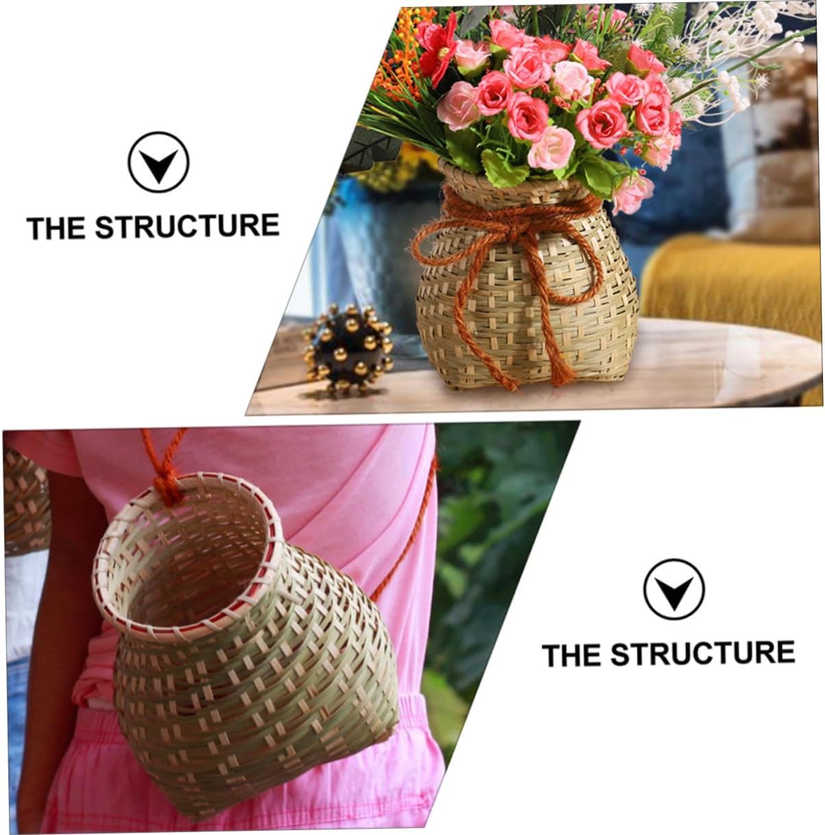 Hemobllo Handmade Bamboo Woven Basket 5.51 X 4.72 X 3.93 in Flower Basket Lightweight Portable Storage for Home Storage Flower Girl Baskets Rustic Decor Wedding and Party Use