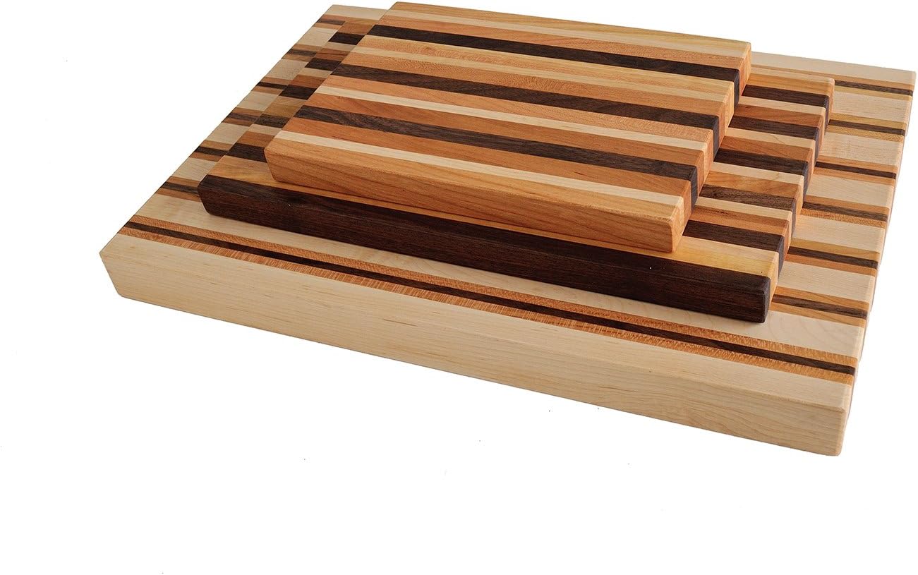 Cutting Board, 3 Piece Set, Woodworker's Classic American Walnut, Cherry, and Maple Hardwood Butcher Block