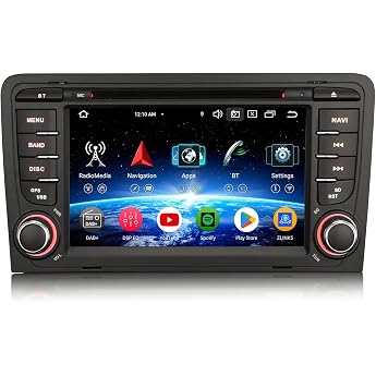 Erisin 7 Inch Android 16 Car Radio with CD Player for Audi A3 S3 RS3 RNSE-PU Supports Bluetooth 5.0 GPS Navigation CarPlay Android Car DAB+ WiFi 4G DSP USB FM RDS OBD2 Canbus 8-Core 4GB RAM + 64GB ROM