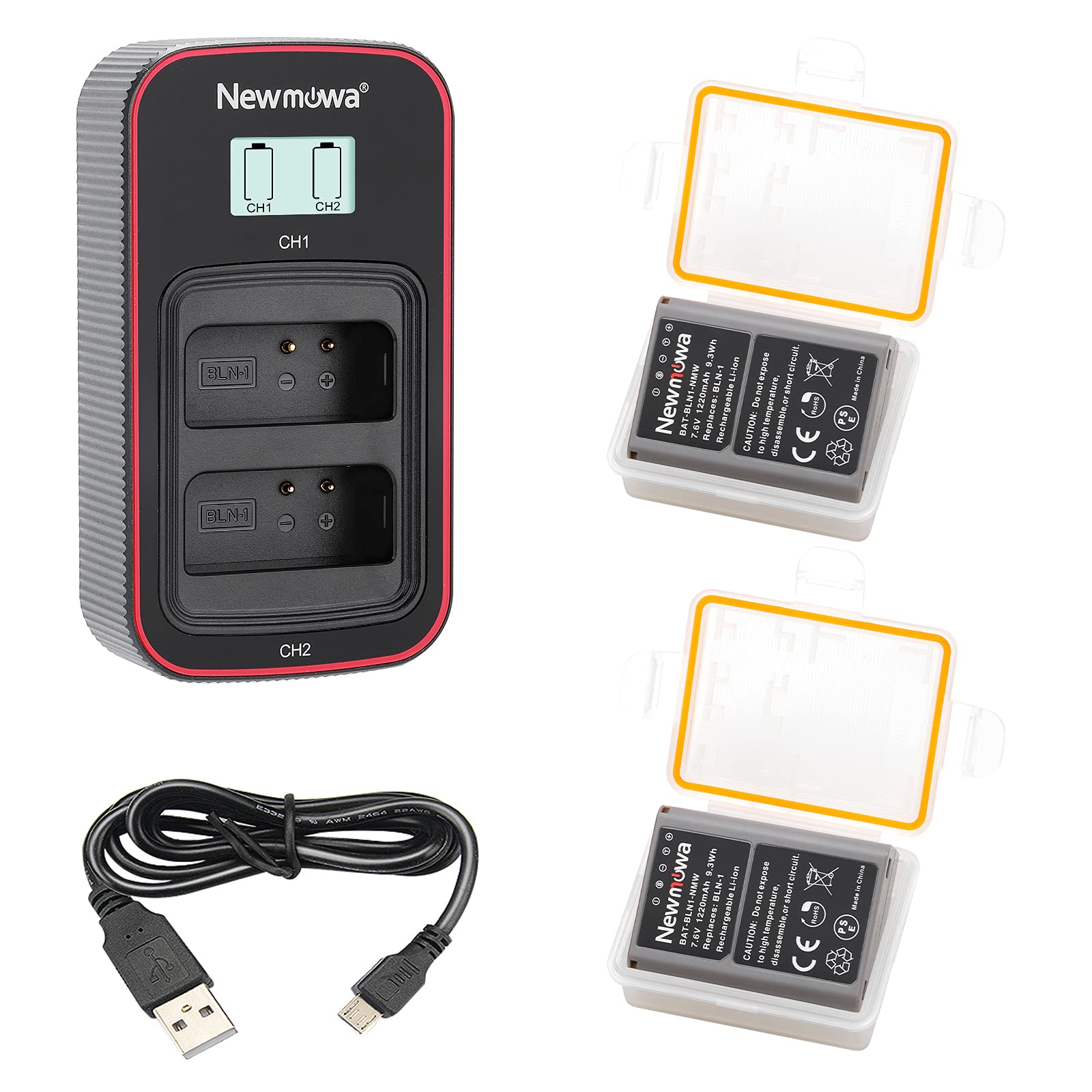 Newmowa Ersatz Akku BLN-1 und Tragbar USB Ladegerät Kit für Olympus BLN