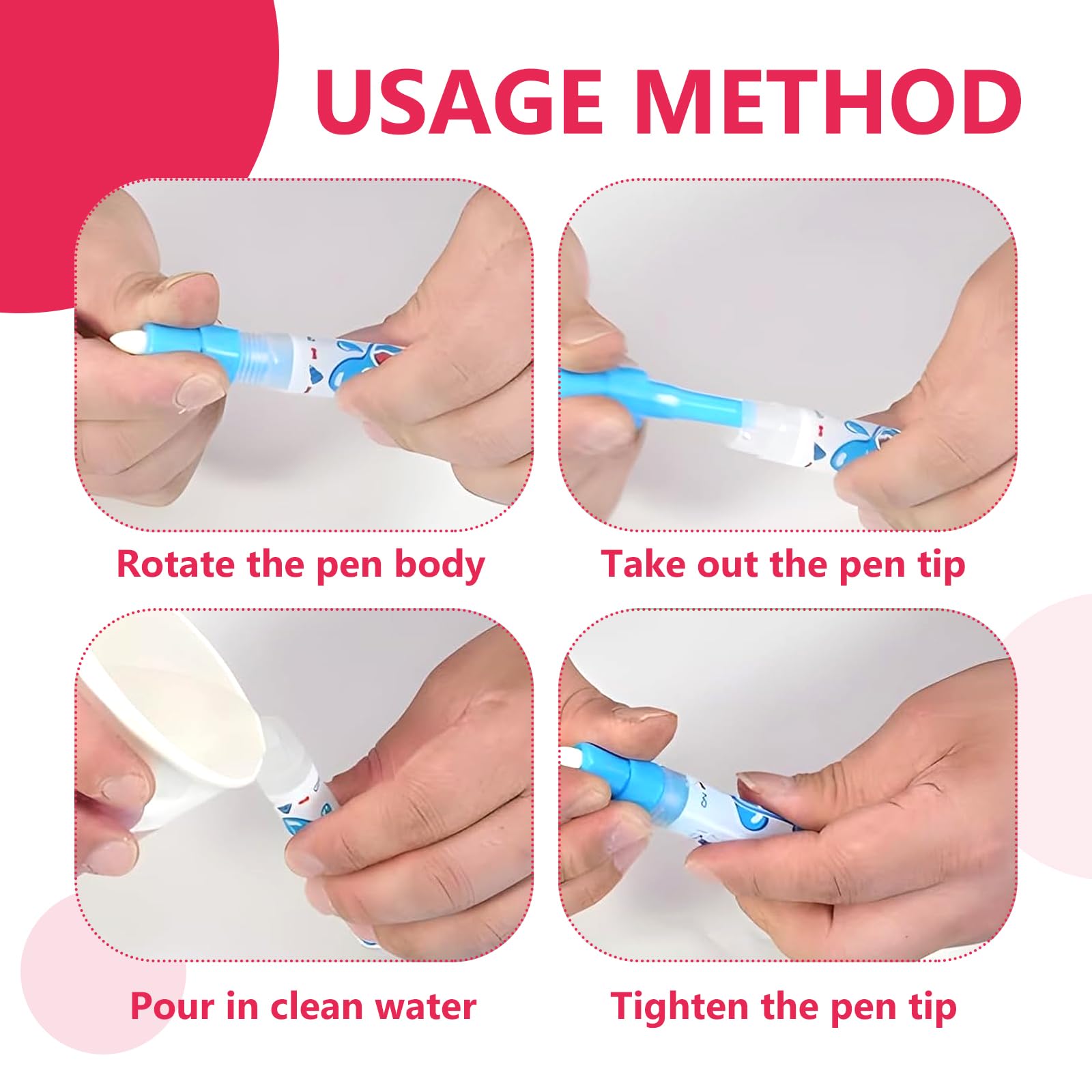 KRENIE Water Doodle Pens Replacement Set for Kids, 6 Pcs, 2 Large & 4 Small Drawing Pens - Image 3