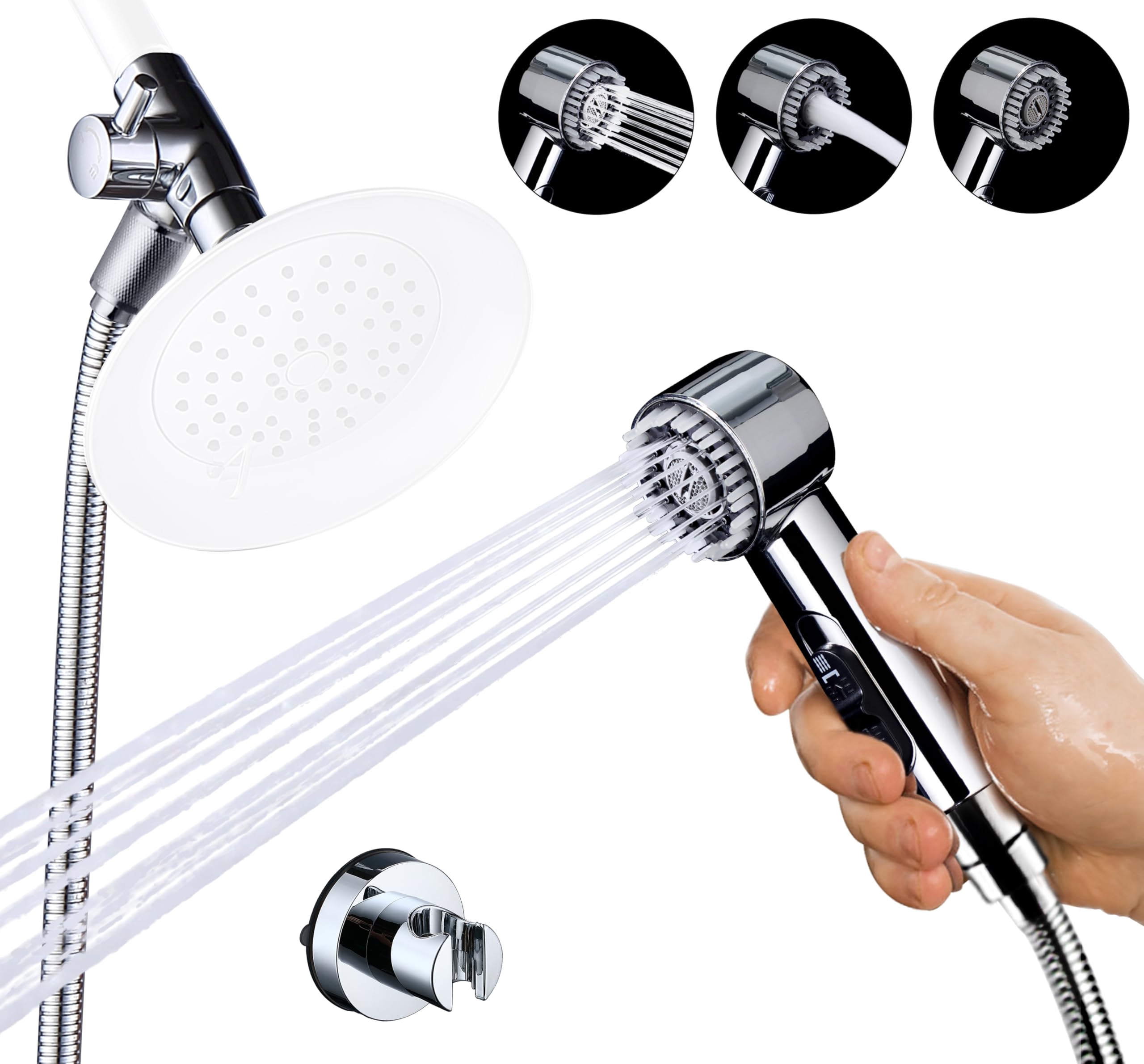 3 Mode Dog Shower Attachment, High Pressure Handheld Sprayer with ON/OFF Switch, G1/2" Metal Shower Diverter, 100 Inches Stainless Steel Hose, No Drill Hook, for Indoor Pet Bathing and Washing