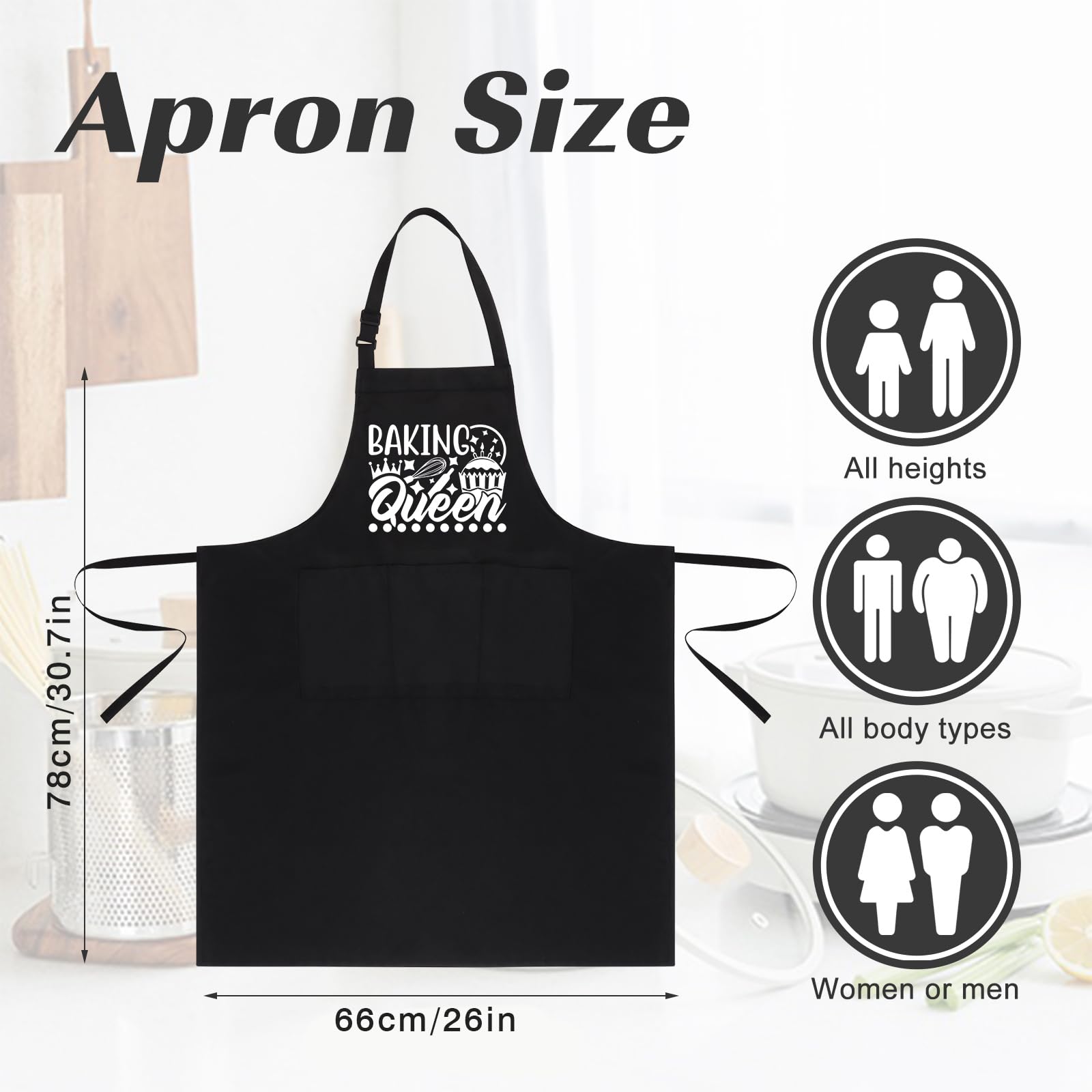 Jiusely Funny Baking Apron for Women Baking Queen Cooking Apron with 3 Pockets, Unisex Waterproof Kitchen Apron for Baker - Image 2