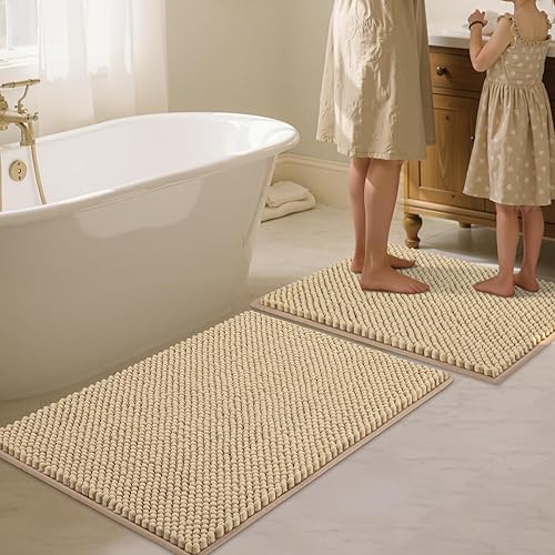 Miniatura 11 de BSICPRO Juego de 2 alfombras de baño de felpilla antideslizantes, gruesas, suaves, absorbentes, bohemias, lavables a máquina, accesorios de
