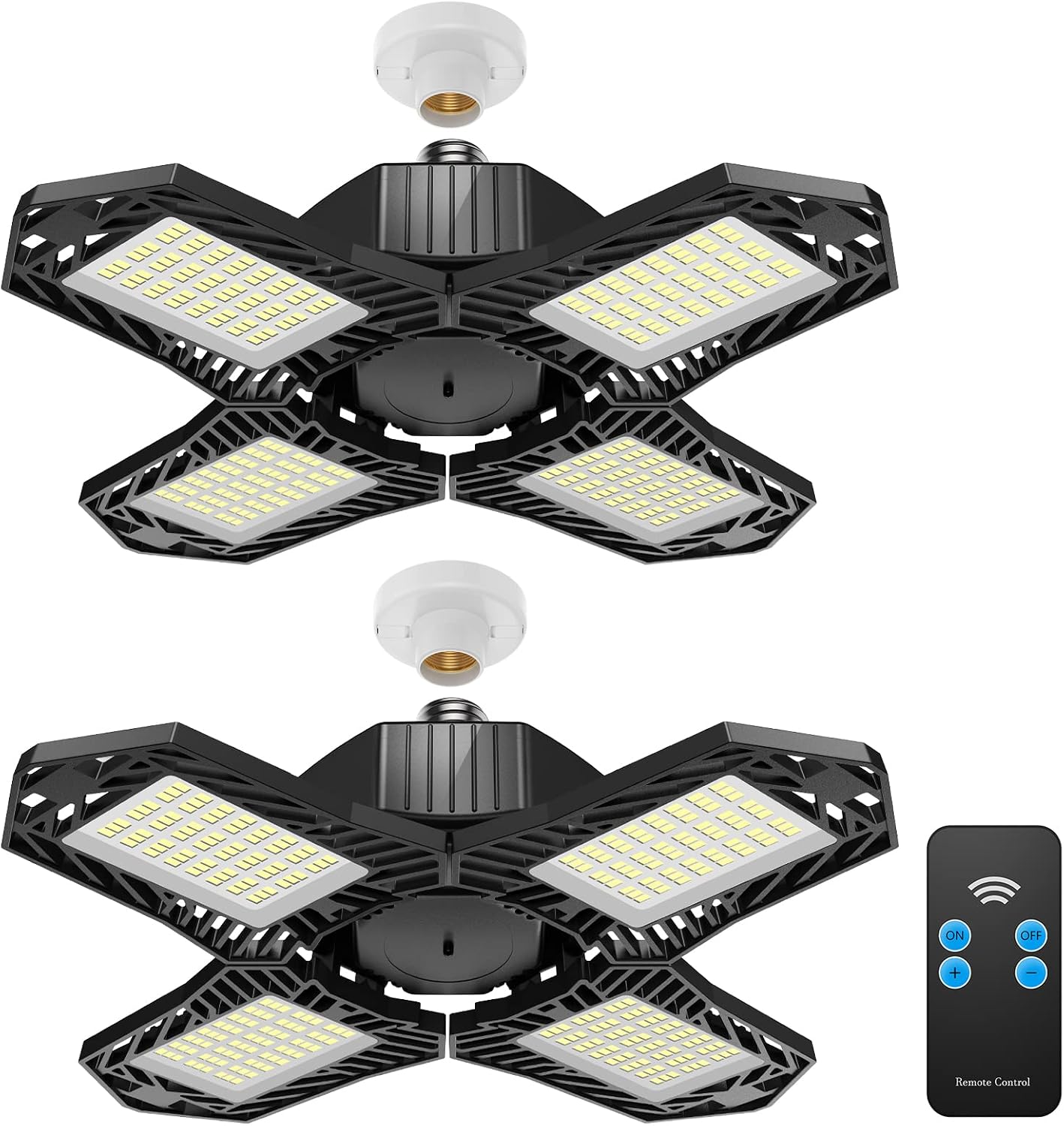 LED Garage Lights, WWimy 10000LM Garage Ceiling Lights with Remote Control, Brightness Adjustable 288 Pcs LED Shop Lights with 4 Deformable Panels,Workshop Lighting Fixtures for Barn Basement(2 Pack)