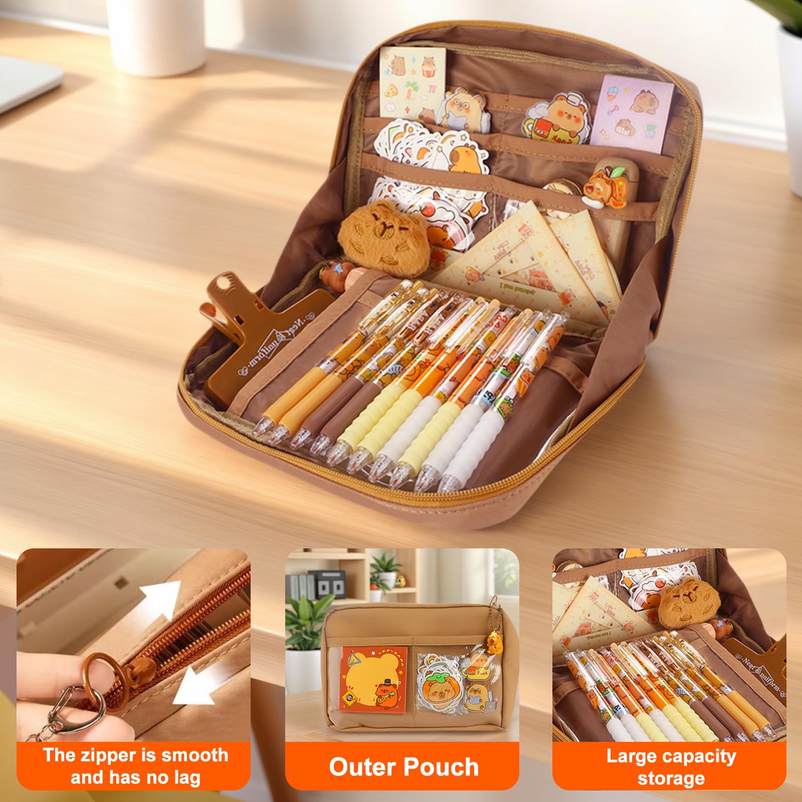 102 Pack Capybara Stationery Set - Large Capacity Capybara Pencil Case With Eraser, Ruler, Clips, Ballpoint Pens And Other Tools, Cute Capybara Kids Gifts,Suitable For Office School Boys And Girls - Image 4