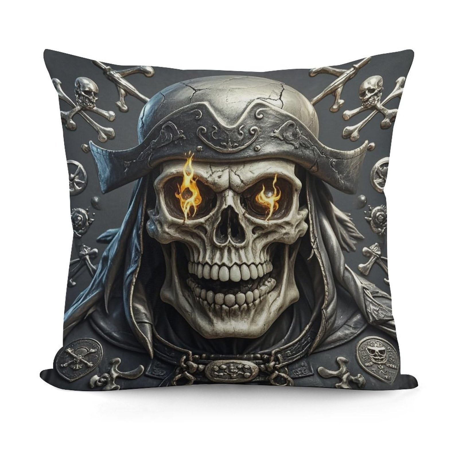VstaDank Pirate Skull Throw Pillow Covers Fade-Resistant Removable Pillowcase Square Cushion Case Cozy Pillow Case Breathable Pillow Protector Soft Pillow Shams 18"x18"