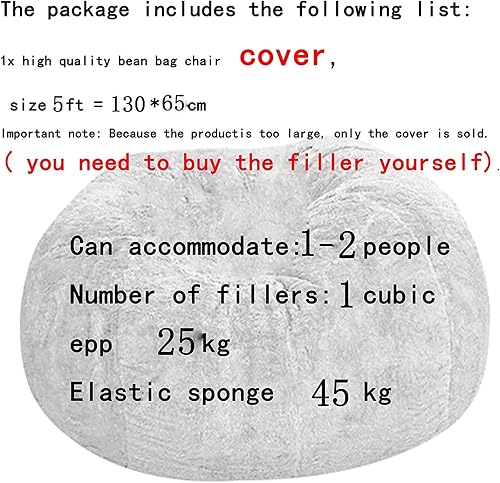 Miniatura 5 de Funda para puf de 5 pies, funda para puf gigante grande, bolsa de almacenamiento para silla, puf, sofá, silla, piel suave y esponjosa, portátil,