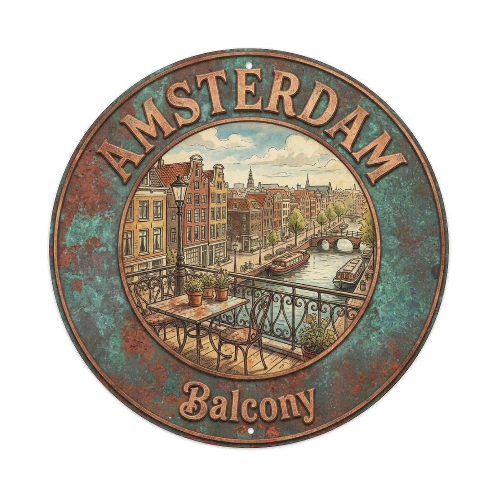 Vintage Travel Amsterdam Netherlands Terrace Metal Tin Sign