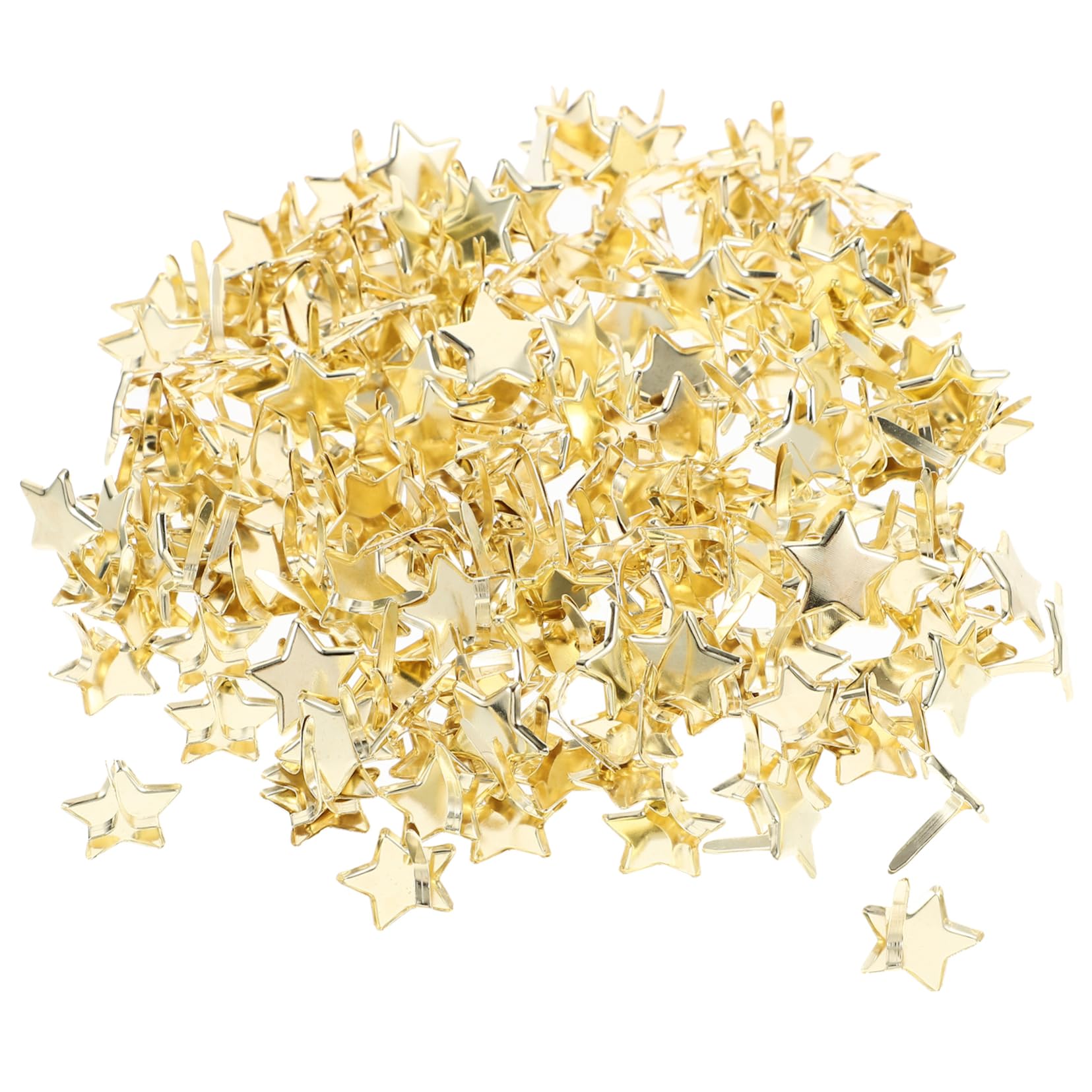 ULDIGI 200pcs 14mm Star Brads for Paper Crafts Mini Paper Brad Fasteners Gold Craft Embellishments Round Head Metal Brads Scrapbooking Decorative Elements