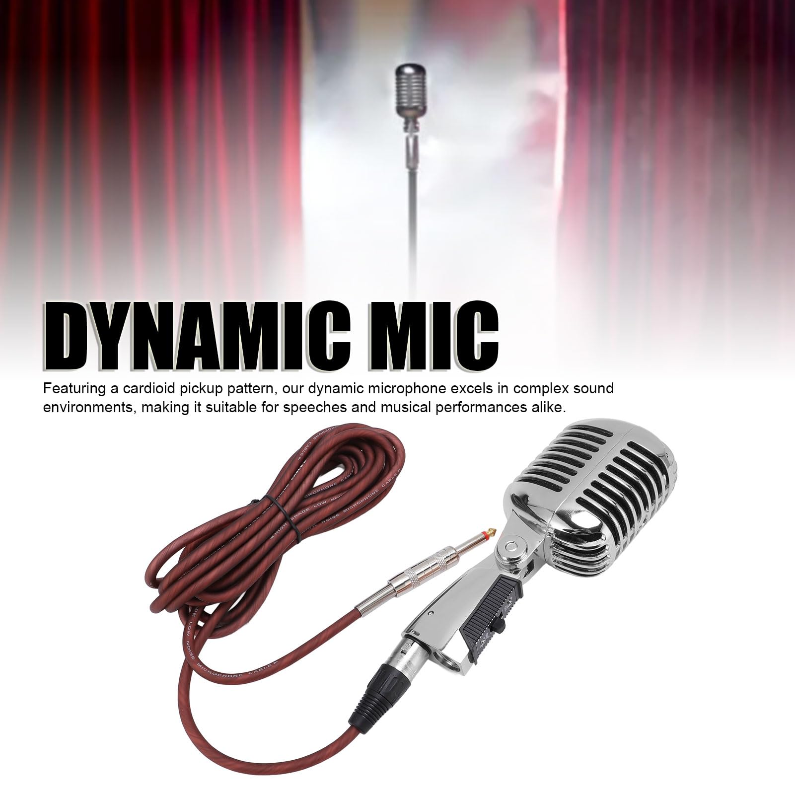 Mikrofon Dynamiczny, Przetwornik Kardioidalny w Stylu Vintage, Korpus ze Stopu Cynku w Stylu Retro, Mikrofon w Vintage, XLR z Kablem XLR Uniwersalny Adapter Stojaka do Studia Występów na