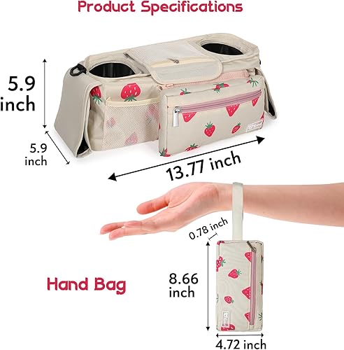 Miniatura 4 de Organizador universal para cochecito con portavasos aislados y bolsa desmontable para teléfono, carrito de cochecito se adapta a accesorios de