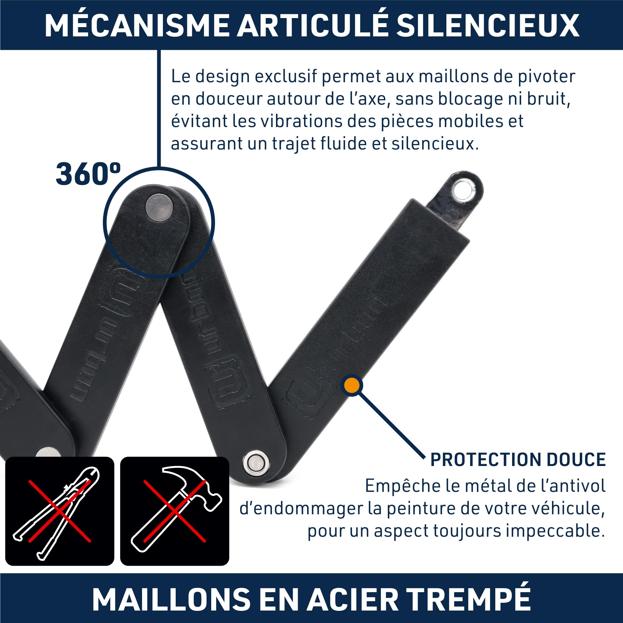 URBAN UR476Y Innovant Antivol Velo avec et sans Alarme 120dB Hi-Tech, Antivol Pliable 2en1 Sécurisé, Support Plus Fonctionnel et Transport Sans Bruits, Cadenas Velo Trottinette Électrique 90cm