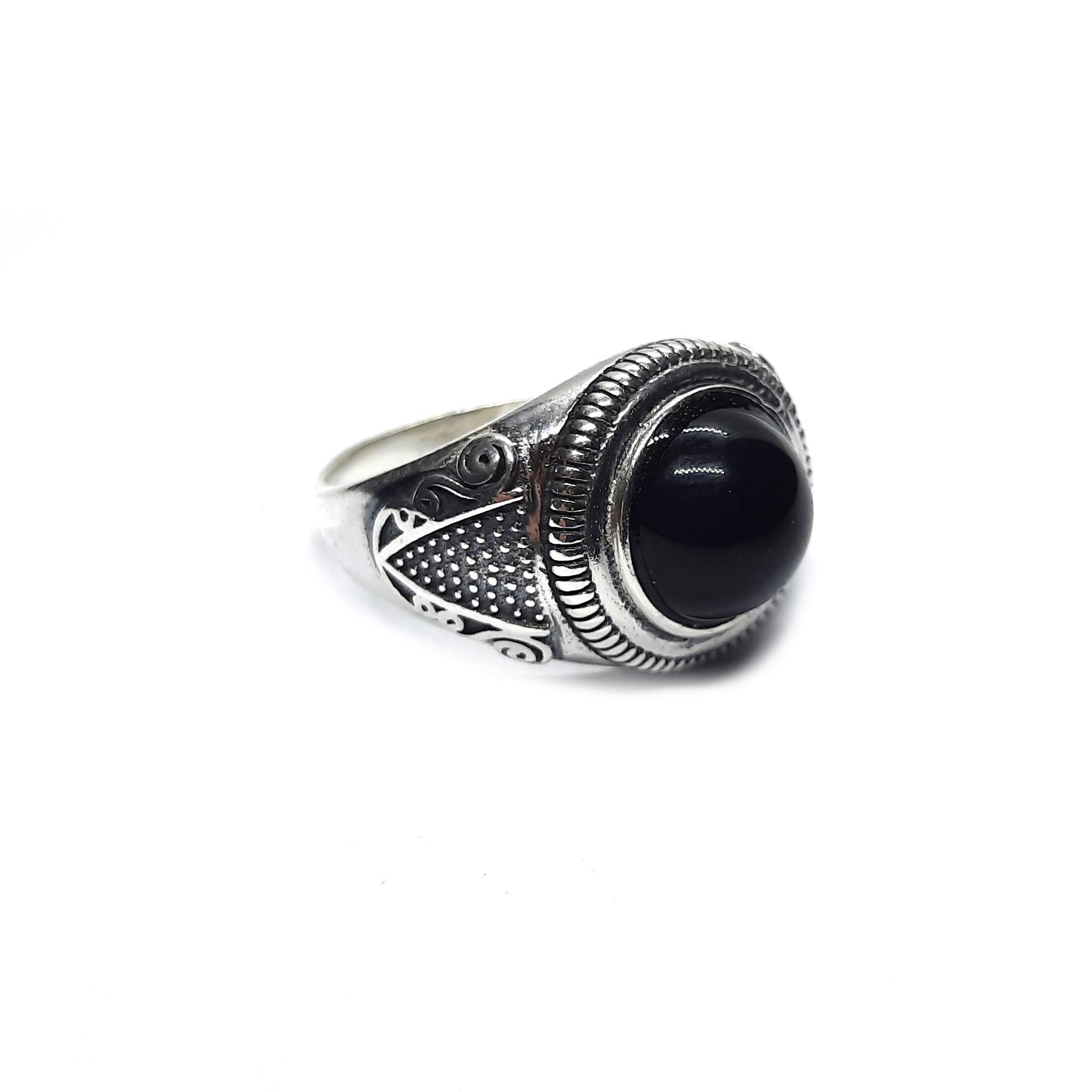 Anello da uomo in argento sterling con 10mm onice nero autentico solido marchiato 925