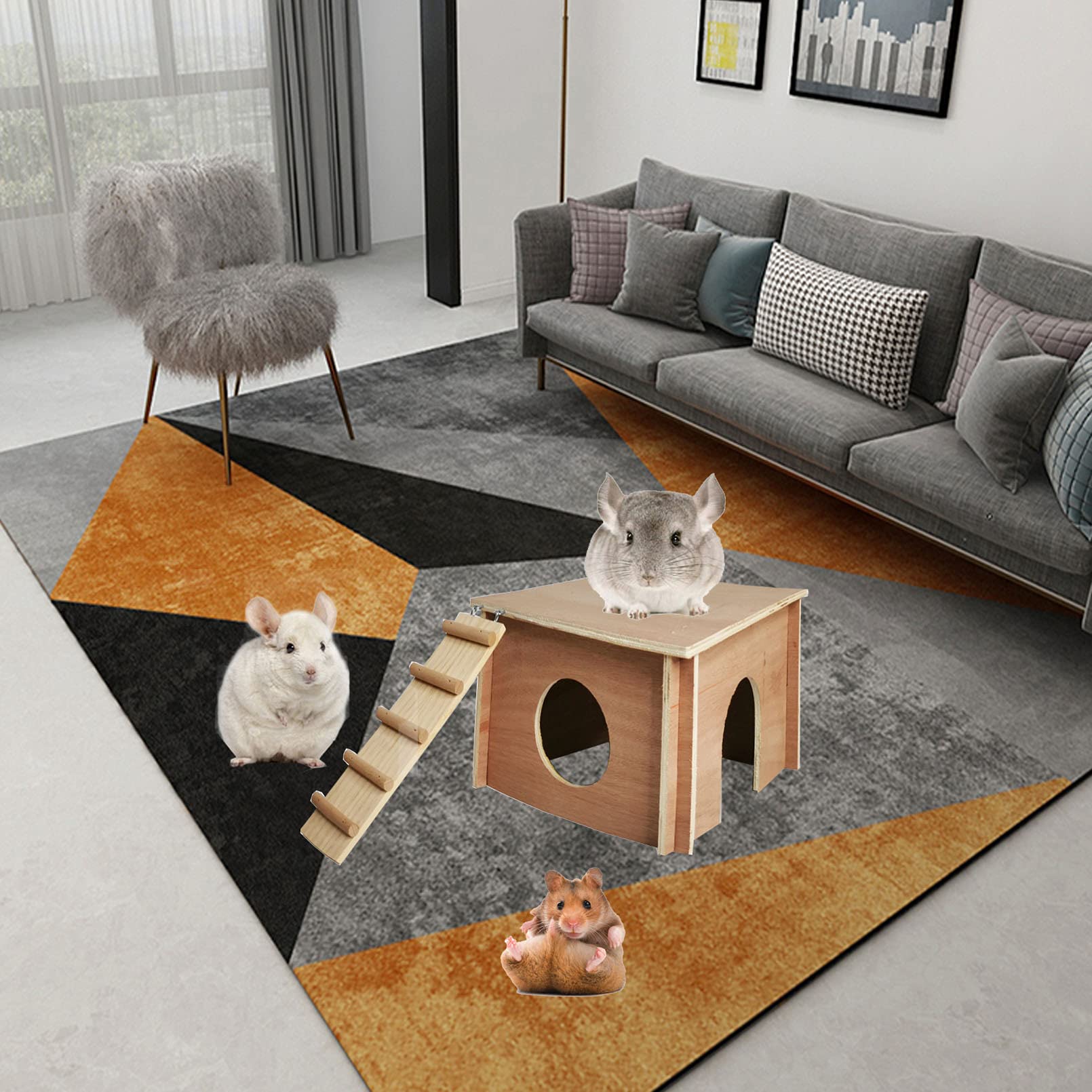 Rodent Hideout Small Pet House Hamiledyi Wooden Guinea Pig House - Natural Hideout Hut ...