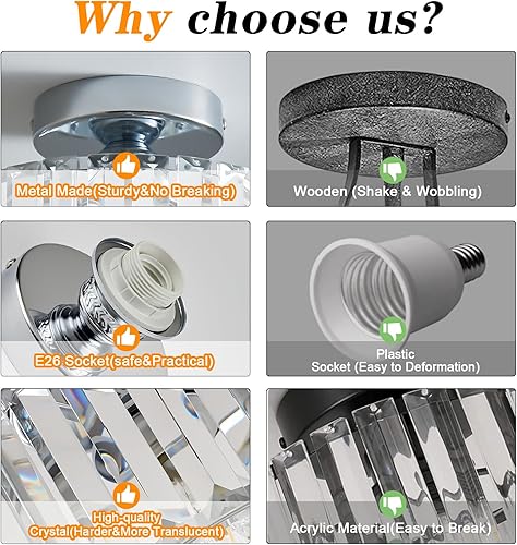 Miniatura 5 de BUXVRCS Candelabro de cristal plateado - Moderna lámpara de techo semiempotrada para cocina, dormitorio, sala de estar y más (plateado)