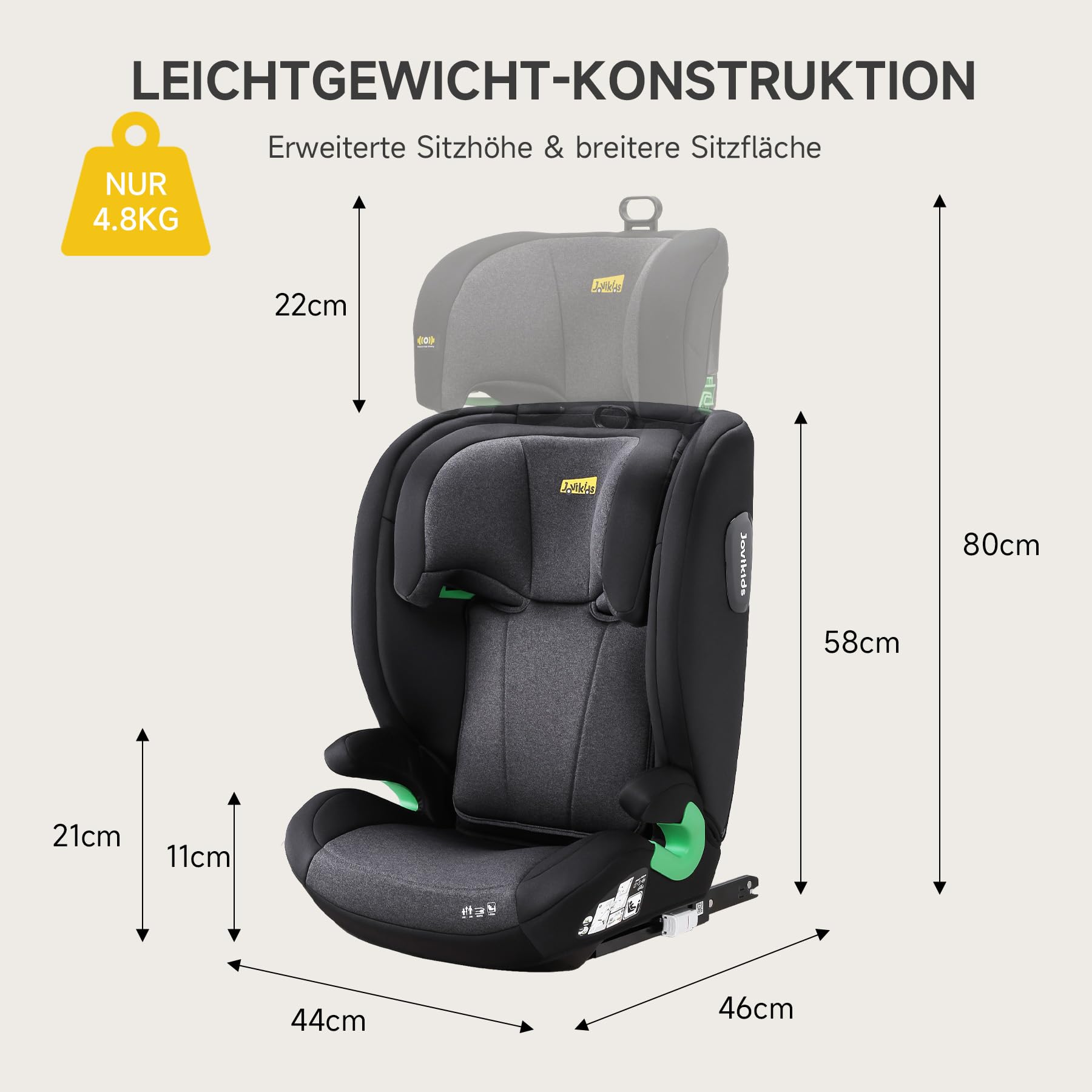 i-Size R129 Kinderautositz für 3,5 bis 12 Jahre (100-150 cm), Mit verstellbarer Rückenlehne, Kopfstütze, Seitenaufprallschutz,léger, Rehausseur Isofix(Schwarz, ISOFIX)
